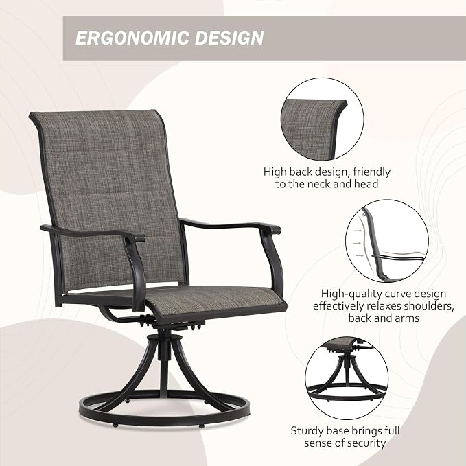 Outdoor 360-degree Swivel Dining Chairs Set of 4, Ergonomic Designed, Breathable - Image 6
