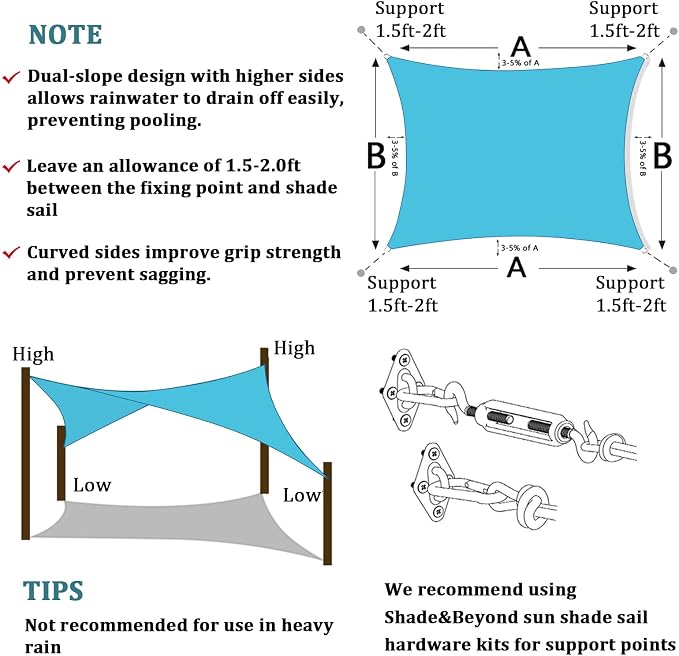 Shade&Beyond 8'x11' Sun Shade Sail Canopy Rectangle, UV Block Breathable Curved - Image 5