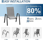 Stackable Outdoor Patio Dining Chairs Set of 6 – High Back Armchairs, - Image 6