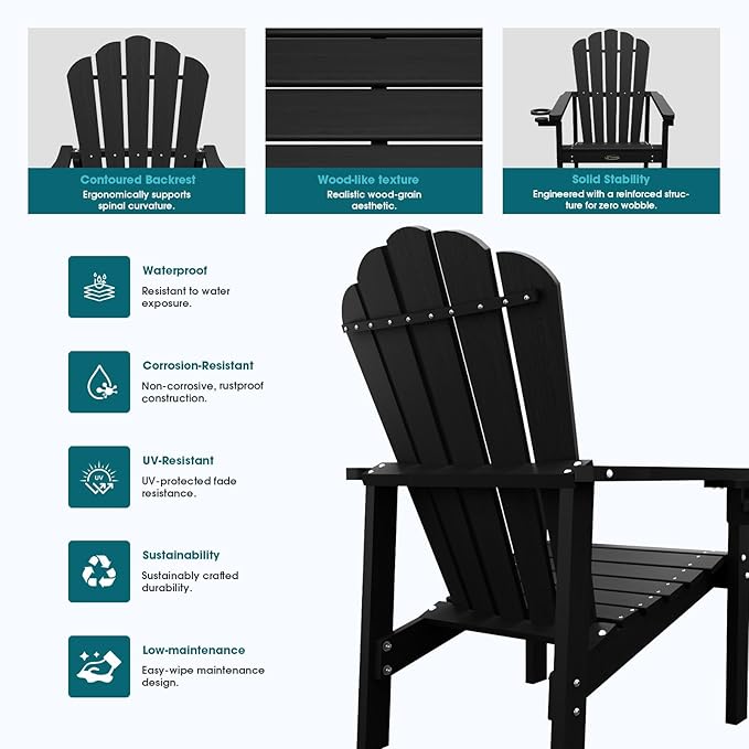 THOEOE Stackable Adirondack Chair Set of 4, HDPE Fire Pit Chairs Set of 4 | - Image 6