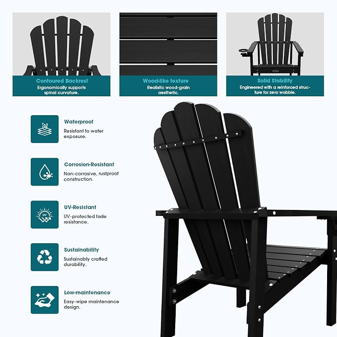 THOEOE Stackable Adirondack Chair, Plastic Outdoor Fire Pit Chairs | - Image 6