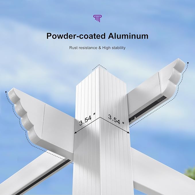 PURPLE LEAF Patio Pergola 10' x 12' Aluminum and Sun Shade Canopy, Powder coat - Image 5
