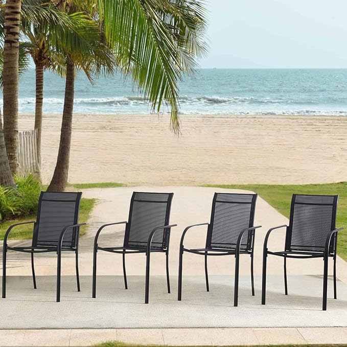 Outdoor Dining Chairs Set of 6, Stackable Patio Chair - Image 2