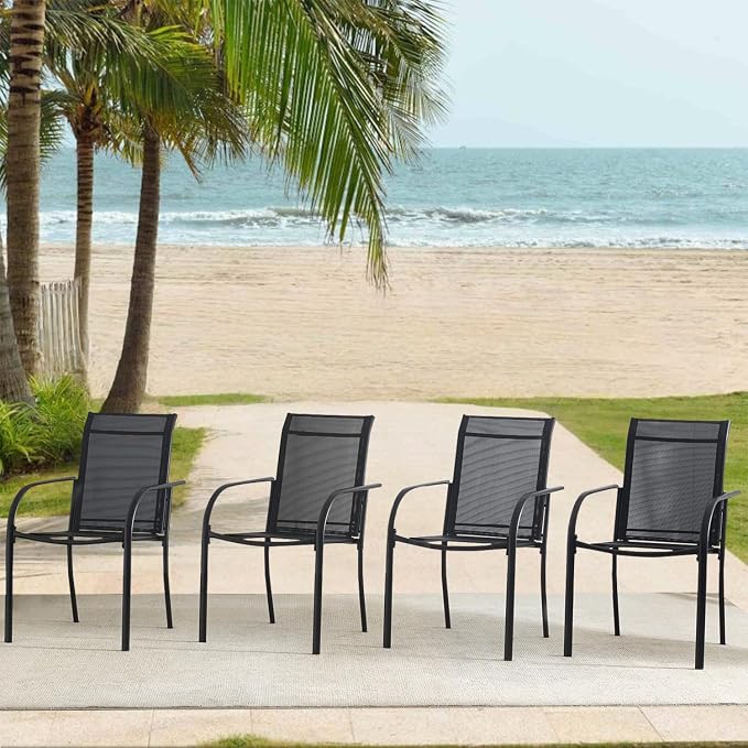 Outdoor Dining Chairs Set of 8, Stackable Patio Chair - Image 2