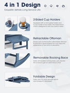 Adirondack Rocking Chair with Ottoman and Cup Holders | HDPE Porch Rocker - Image 3