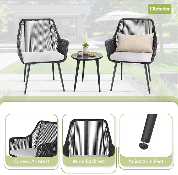Patio Dining Chairs Outdoor Dining Chairs Set of 2, Woven Twisted Wicker Rattan - Image 6