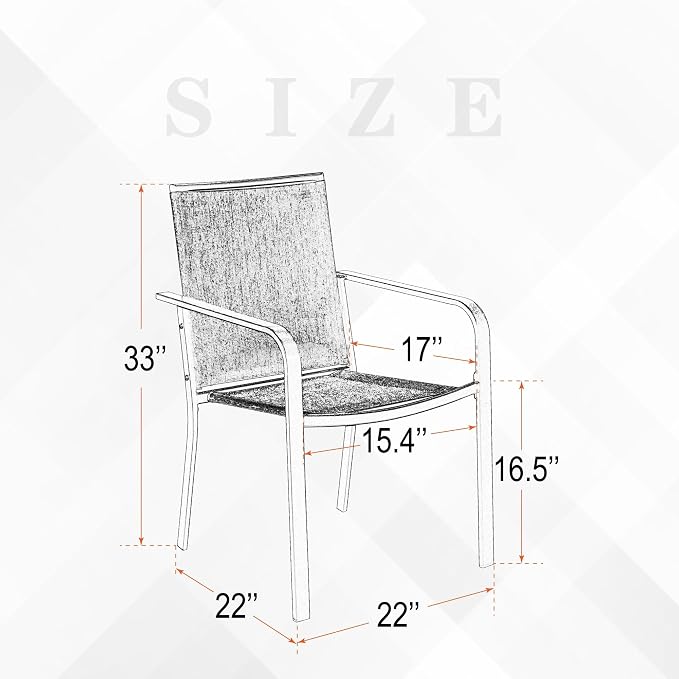 Anmutig Stackable Outdoor Dining Chairs Set of 6, Textilene Fabric, Breathable - Image 3