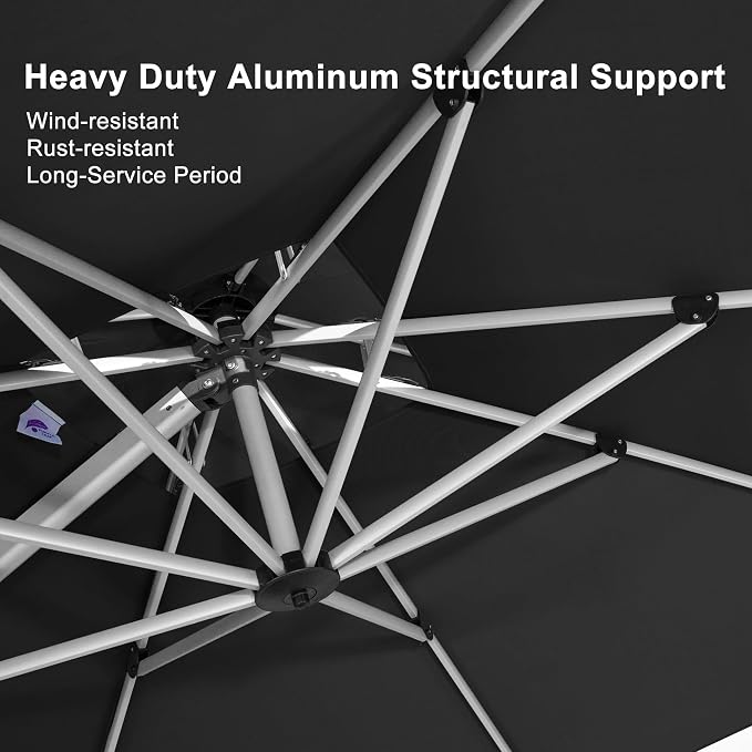 PURPLE LEAF Cantilever Outdoor Umbrella 11' x 11' Large Double Top, 3-Yr - Image 3