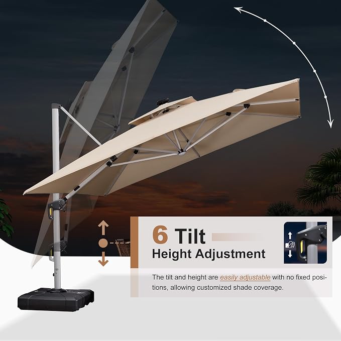 PURPLE LEAF Cantilever Umbrella 10' X 13' Double Top Solar LED Light, Support - Image 8