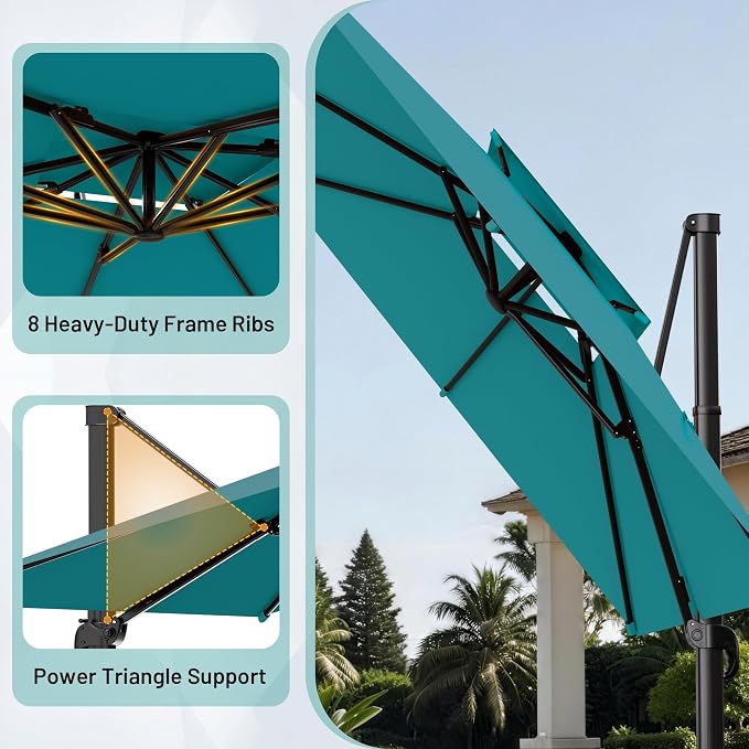 12×12 FT Double-Top Cantilever Patio Umbrella, Lake Blue | Square Offset - Image 4