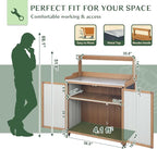 Outdoor Storage Cabinet with 4 Wheels and Handle, Metal & Wood Potting Bench - Image 4