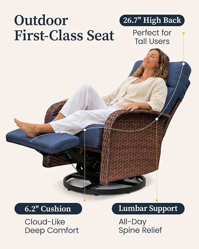 Resort-Grade Outdoor Swivel Recliner, 6.2" Ultra Thick Cushions | Heavy Duty - Image 4