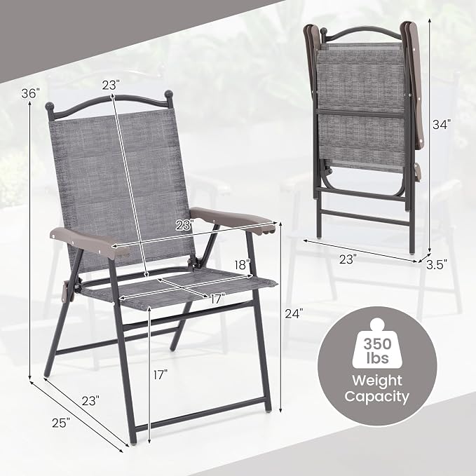 GIANTEX Set of 2 Patio Folding Chairs, Outdoor Patio Dining Chairs w/Armrest - Image 3