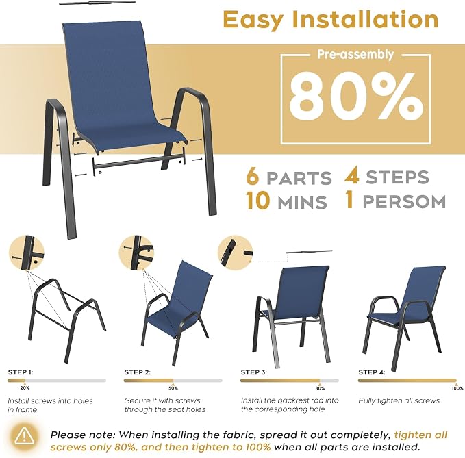 Patio Dining Chairs Set of 4 Outdoor Stackable Dining Chairs - Image 6