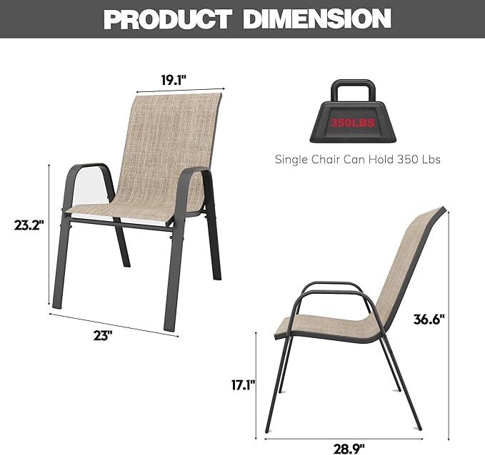 Patio Chairs Set of 6, Stackable Outdoor Dining Chairs - Image 2