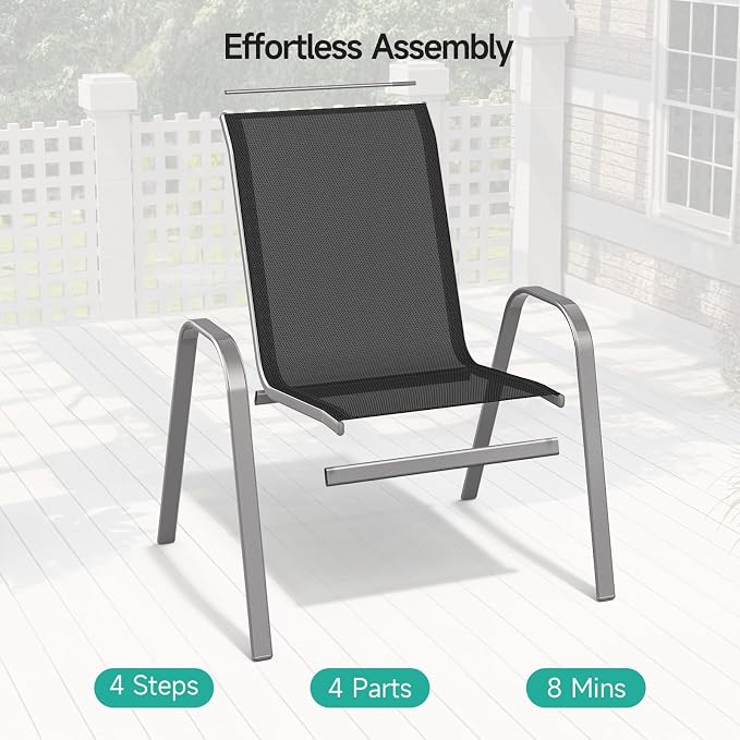 Patio Chairs Set of 6, All Weather Outdoor Dining Chairs | Stackable Dining - Image 4