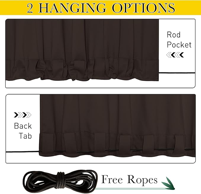 NICETOWN 2 Panels Outdoor Curtains Waterproof Extra Long W52xL108 Brown | - Image 4