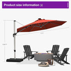PURPLE LEAF Cantilever Patio Umbrella 11ft Round Solar LED Light, Brick Red | - Image 8
