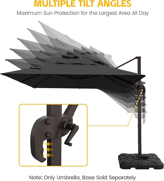 10x10 FT Patio Cantilever Umbrella, Rectangular Heavy Duty Offset Umbrella - Image 3
