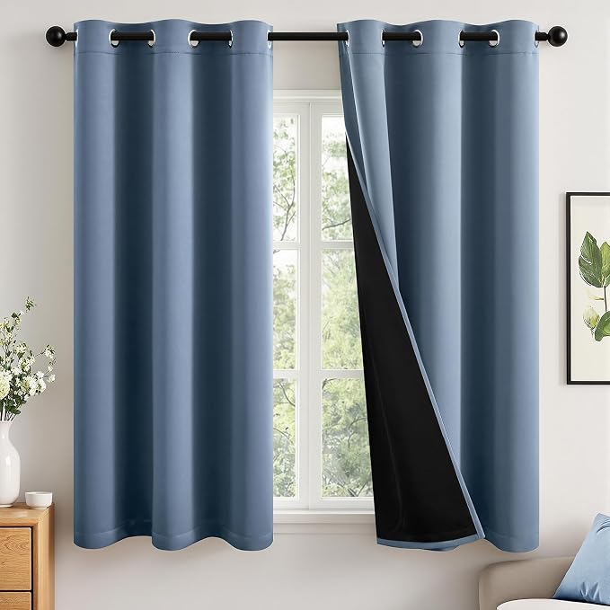 MIULEE Stone Blue 100% Blackout Short Curtains by MIULEE