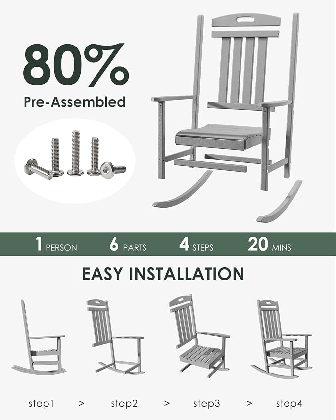 Outdoor Rocking Chair Set of 2, High Back Plastic Patio Rocking Chairs - Image 3