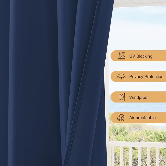 Outdoor Curtains for Patio Waterproof Rod Pocket 6 Pcs 54x95 Inch Navy | - Image 4