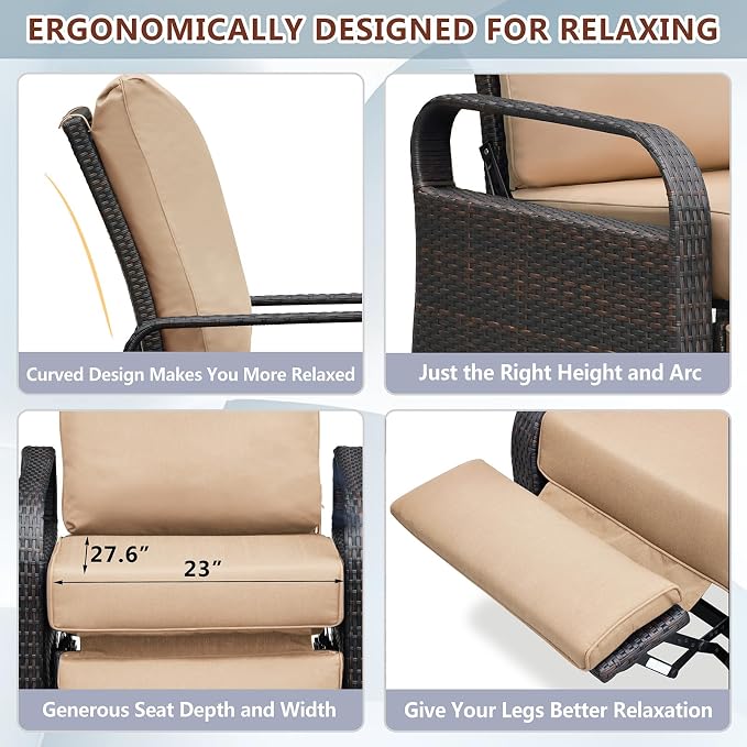 Outdoor Recliner, Aluminum Frame Patio Chaise Lounge Chairs - Image 6