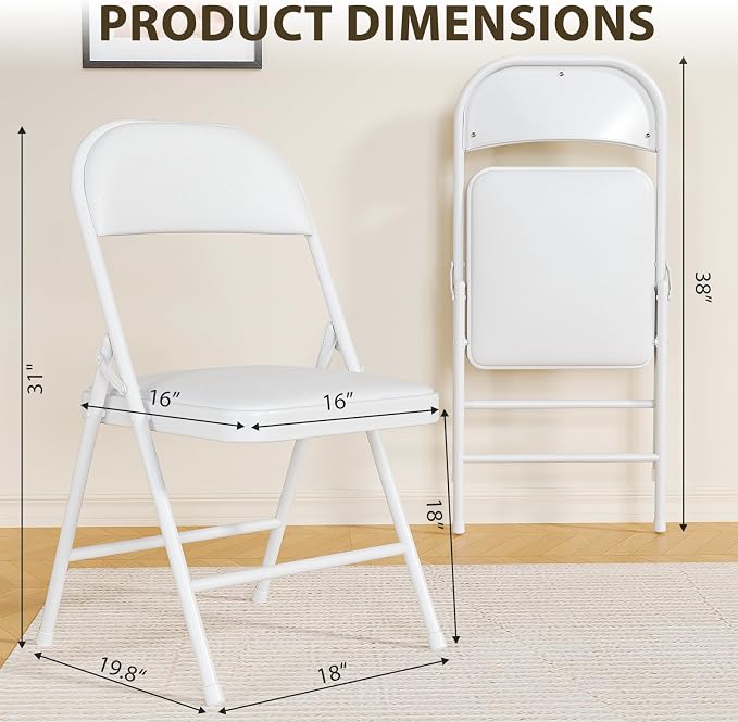 4 Pack Padded Folding Chairs, Portable Metal Foldable Chairs - Image 3