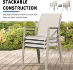 Outdoor Patio Chairs Set of 4, Ivory Beige Stackable Outdoor Chairs, - Image 3