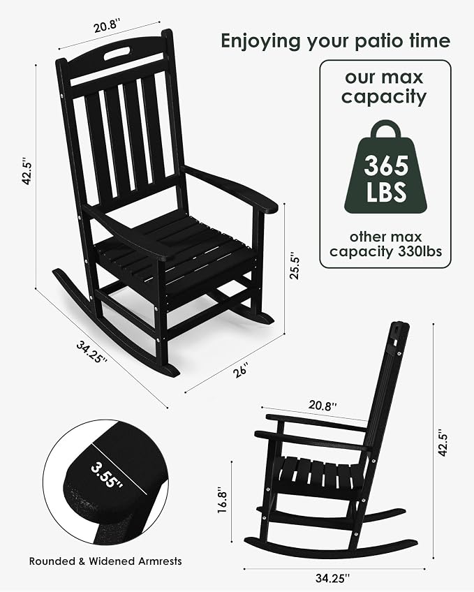Outdoor Rocking Chair Set of 6, High Back Plastic Patio Rocking Chairs - Image 2