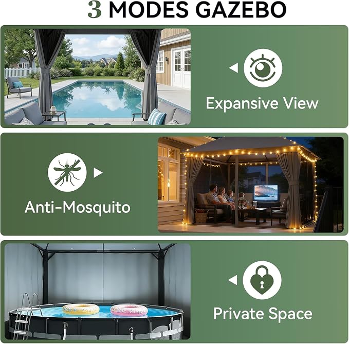 Aoxun 12x10 Gazebo Metal Frame Canopy Tent - Image 5