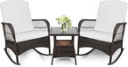 3pcs Modern PE Wicker Outdoor Rocking Chairs & Glass Table Set by Enjoyyourlife