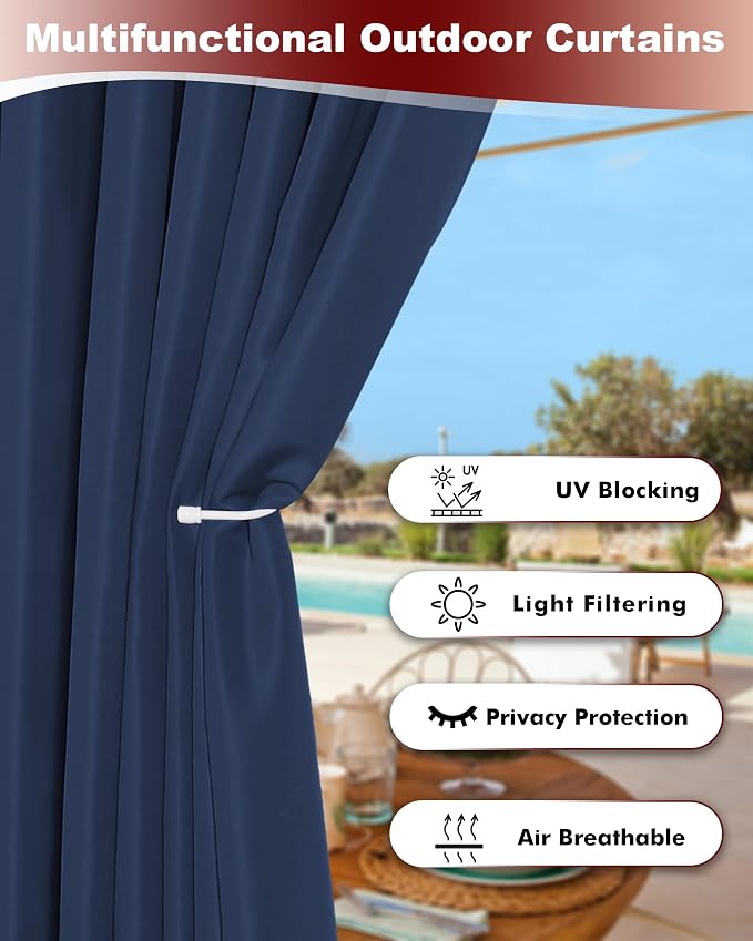 Grommet Outdoor Curtains for Patio Waterproof 8 Pcs 54x84 In Navy | - Image 3