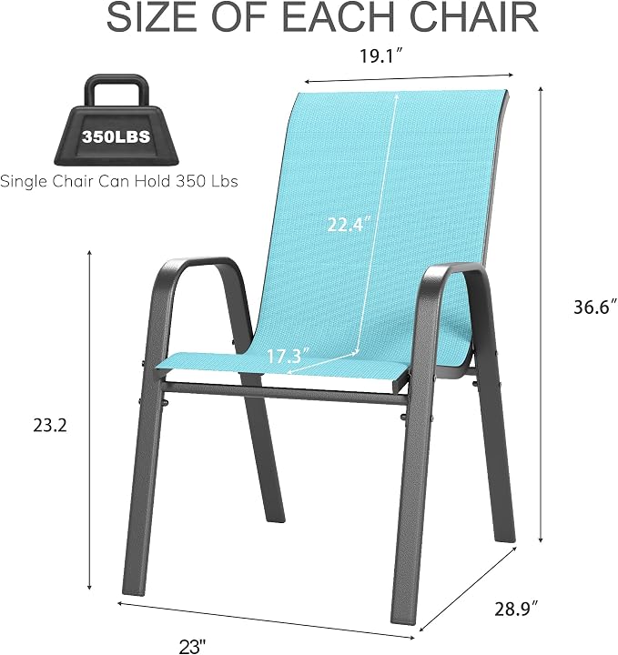 Outdoor Patio Chairs Set of 8 Stackable Dining Chairs All-Weather Textilene - Image 2