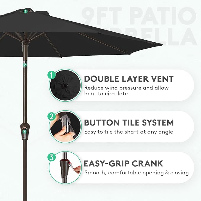 JEAREY 9FT Outdoor Patio Umbrella, Market Umbrella, Tilt & Crank UV Protection - Image 2