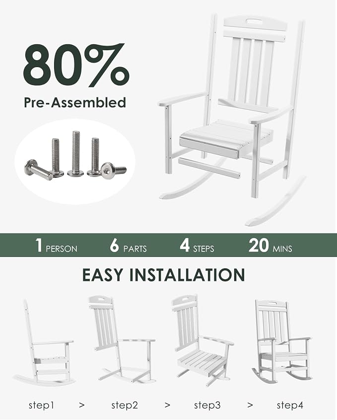 Outdoor Rocking Chair Set of 2, All-Weather Resistant Poly Lumber Rocker Chair - Image 3