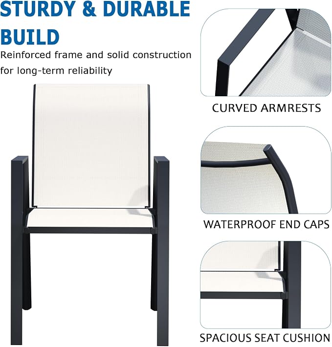 Outdoor Patio Chairs Set of 6, Oyster Beige Stackable Outdoor Chairs, - Image 5