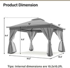 12'x12' Outdoor Gazebo with 100FT String Lights, Metal Heavy Duty Patio Canopy - Image 2