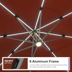 PURPLE LEAF Cantilever Patio Umbrella 11ft Round Solar LED Light, Brick Red | - Image 3