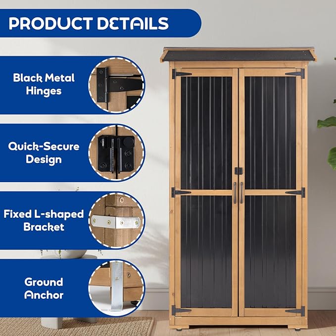 Outdoor Storage Cabinet Weather-Resistant, Wood & Metal Storage Shed - Image 4