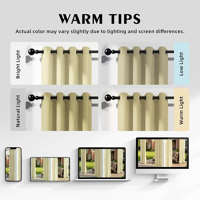 Set of 6 Outdoor Curtains for Patio Waterproof, Breathable Grommet Panels for - Image 5