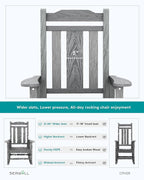 SERWALL Outdoor Rocking Chairs Set of 2, Oversized Patio Rocker Unique Gray | - Image 4