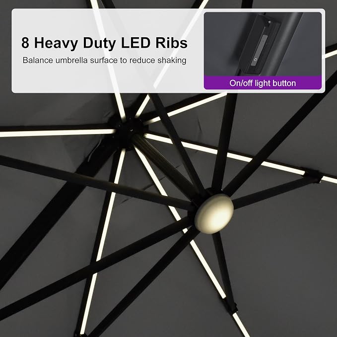 PURPLE LEAF Patio Umbrella W/Base Left-right Tilt 10FT LED, Light Grey | Create - Image 5