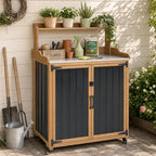 Potting Bench with Storage & Wheels, Mobile Outdoor Cabinet by PETSCOSSET
