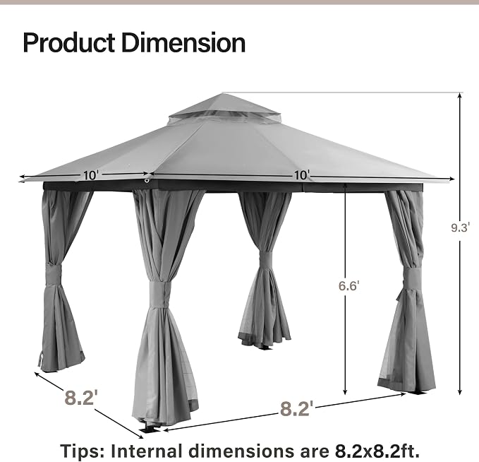 10'x10' Outdoor Gazebo, Metal Frame Heavy Duty Patio Canopy Tent Shelter - Image 6