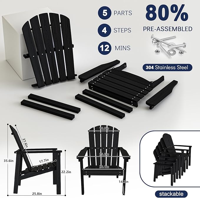 Compact Stackable Adirondack Chairs Set of 4, All-Weather - Image 6