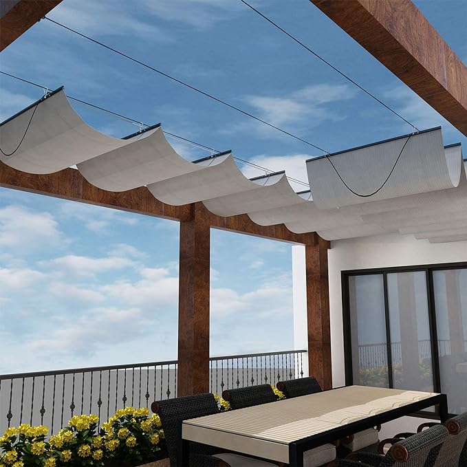 Windscreen4less 3' x 21' Retractable Sun Shade Canopy Cover Sliding Wave Shade by Windscreen4less