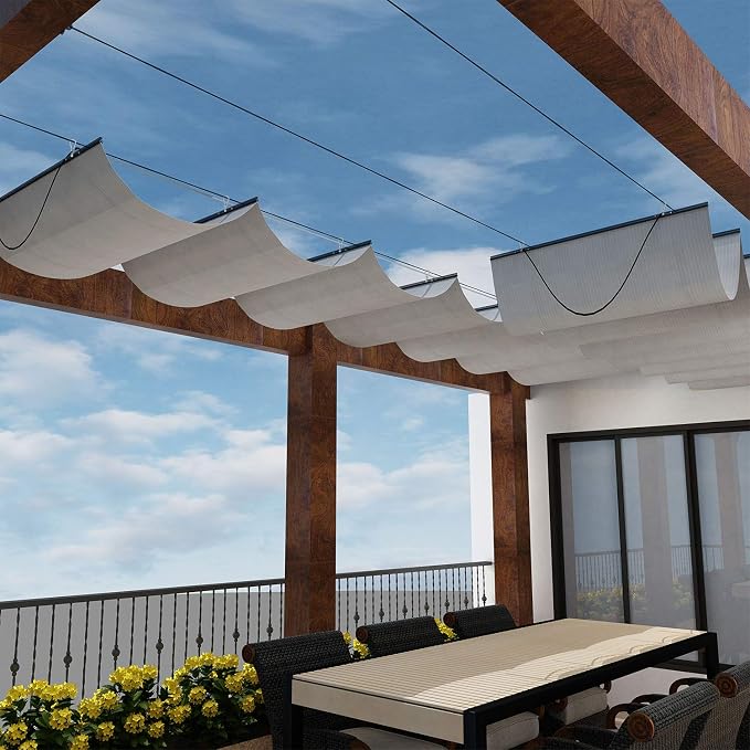 Windscreen4less 7' x 24' Retractable Sun Shade Canopy Cover Sliding Wave Shade by Windscreen4less