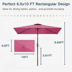 6.5' x 10' Rectangular Patio Umbrella Large Outdoor Market Umbrella w/UV - Image 6