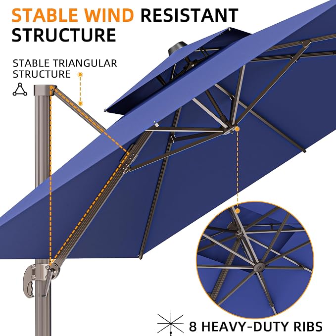 9' X 12' Cantilever Outdoor Patio Umbrellas - Image 6